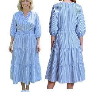 Levi's Women's Adore Midi Dress Seersucker Blue White Stripe Size L